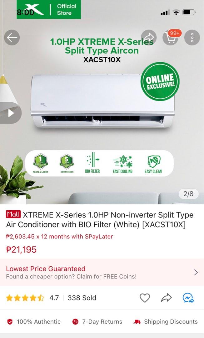 XTREME 1.0HP Noninverter Split Type Aircon with BIO Filter (White) [XACST10X], TV & Home