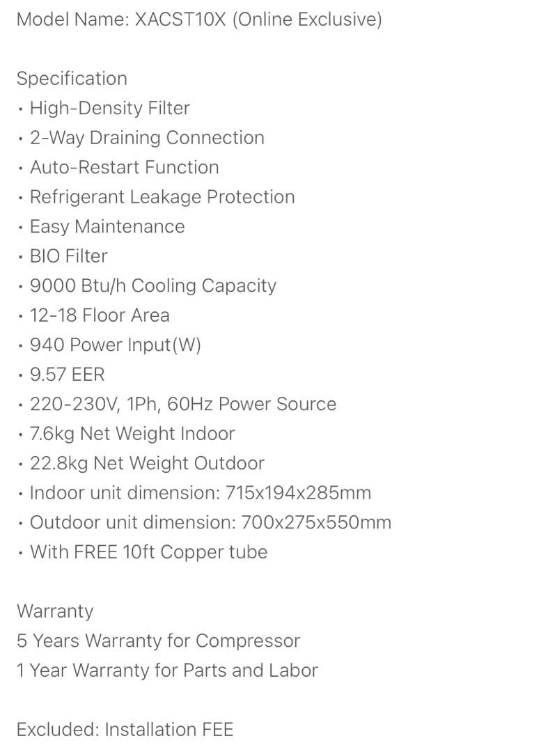 XTREME 1.0HP Non-inverter Split Type Aircon with BIO Filter (White ...