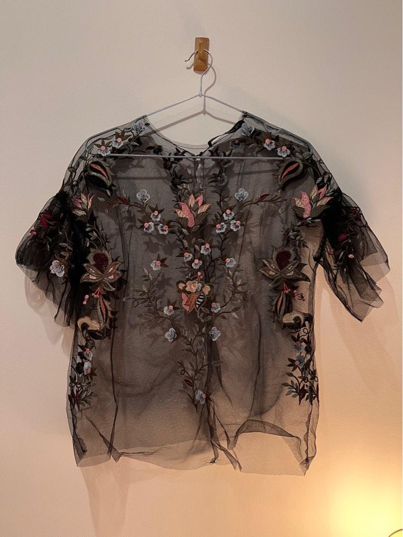 Zara embroidered mesh top clearance