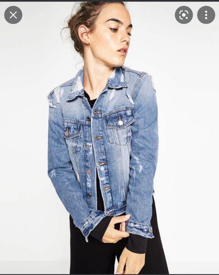 Frayed denim jacket zara outlet