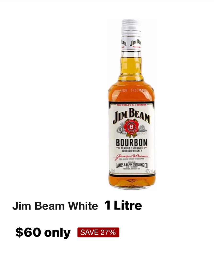 1L Jim Beam White, Food & Drinks, Alcoholic Beverages on Carousell