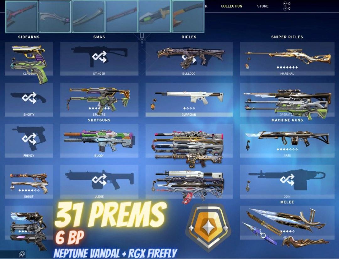 31 PREMIUMS RGX 2.0 BUNDLE + SOL BUNDLE + NEPTUNE VANDAL CHEAP VALORANT
