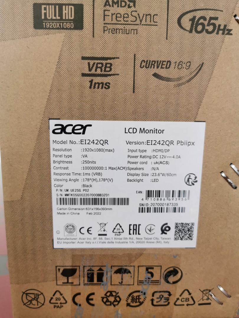 Acer E12 series EI242QR curved VA Monitor FHD PBILIPX, Announcements on