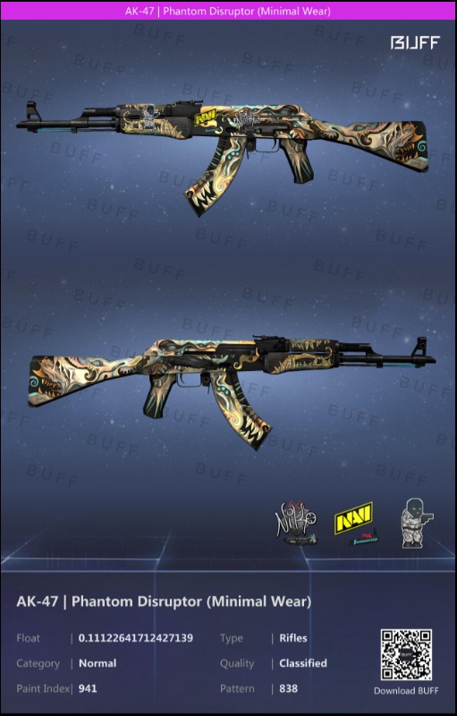AK47 Phantom Disruptor Minimal Wear 3x Stickers CSGO Skin, Video