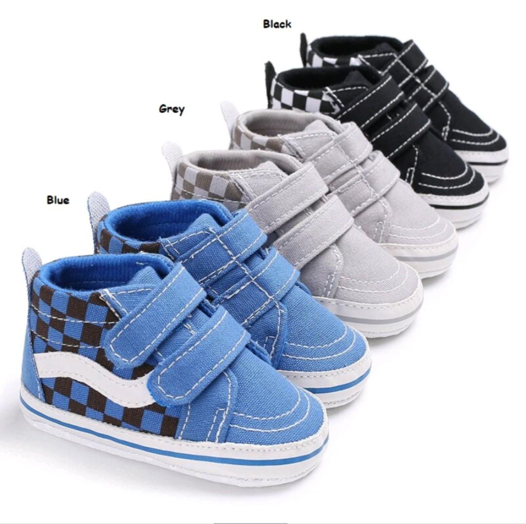 Instock Baby pre walker high cut checkered shoes checkered vans boy toddler