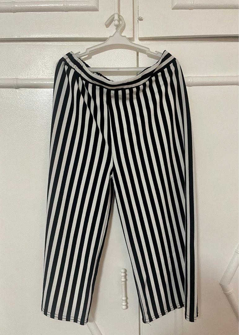 Black and white striped square pants sales
