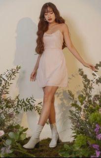 [BNWOT] LOVET Desirae Pearl Chain Satin Cowl Dress (Champagne Pink)