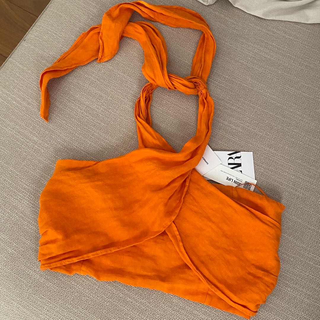 BNWT Zara Linen Halter Top, Women's Fashion, Tops, Sleeveless on Carousell