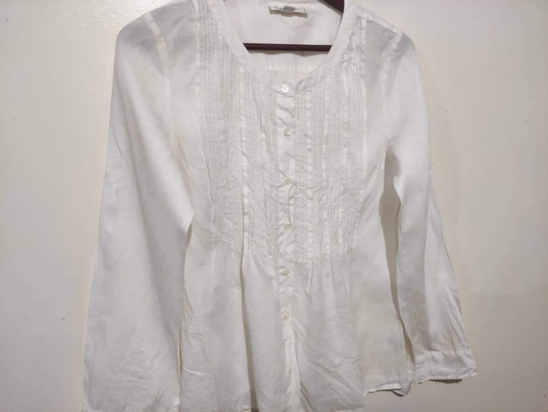 Calvin Klein white long sleeve shirt, Women's Fashion, Tops, Shirts on