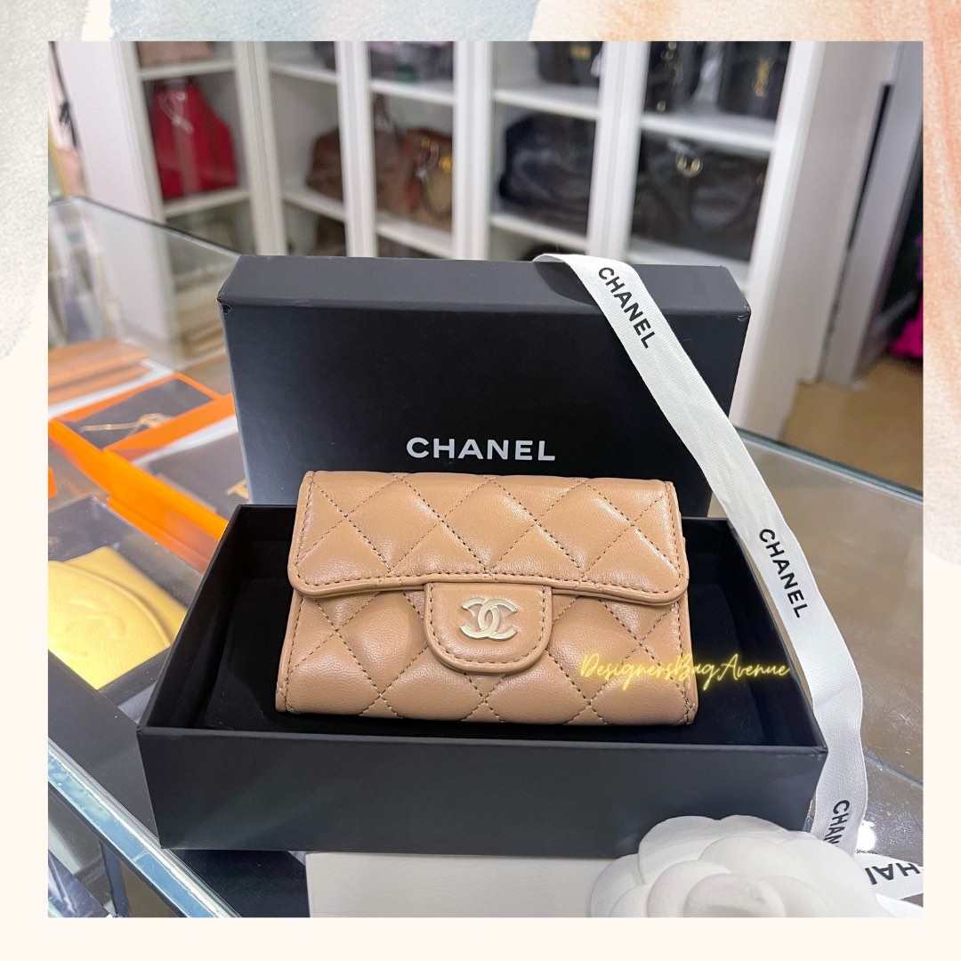 CHANEL CC Card Holder Caviar Leather Wallet Beige