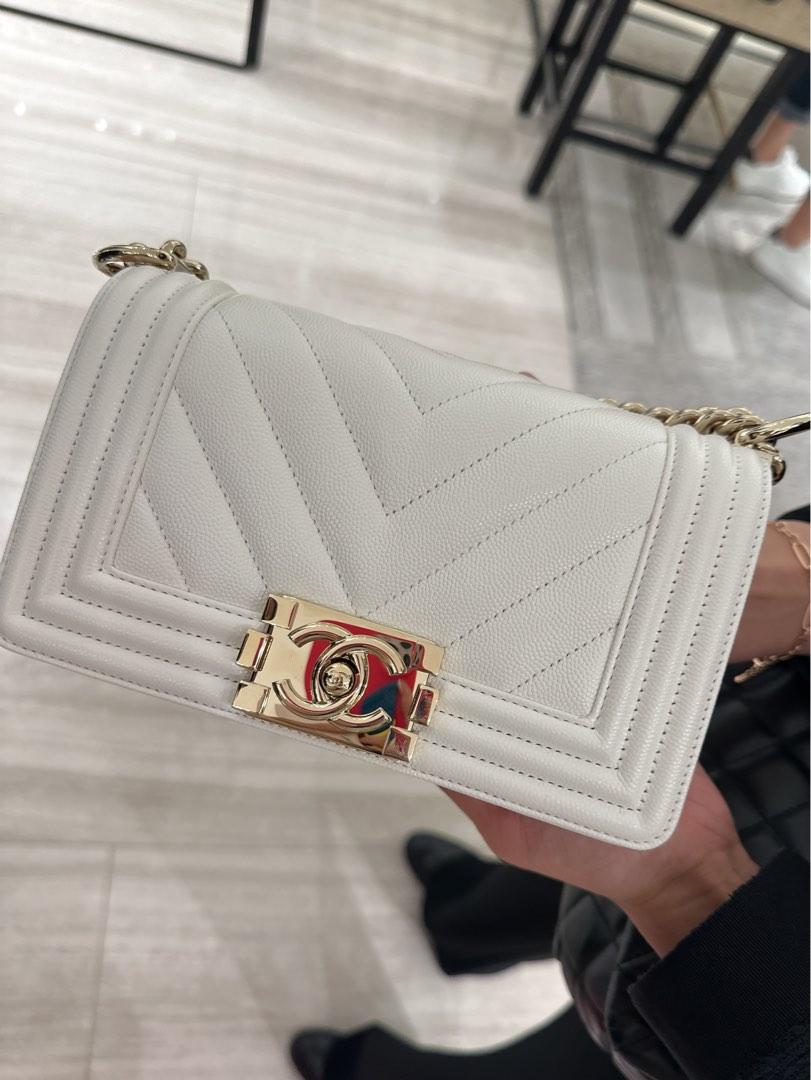 Chanel Boy Small Chevron In White Lghw, Luxury, Bags & Wallets On Carousell