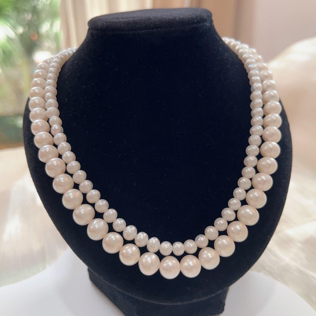Double layered Genuine Freshwater Pearl Strand Necklace Small Big
