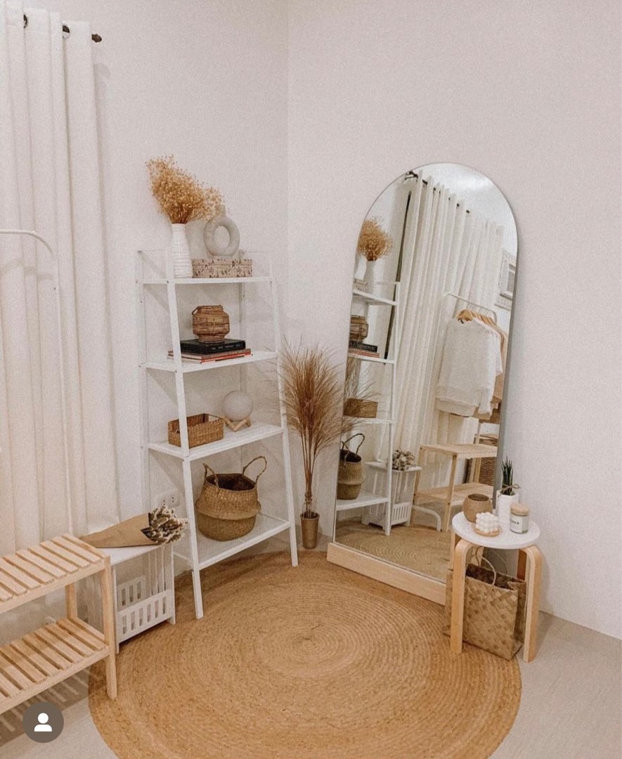 Floor Mirror Frameless with Wood Stand/Stopper, Furniture & Home