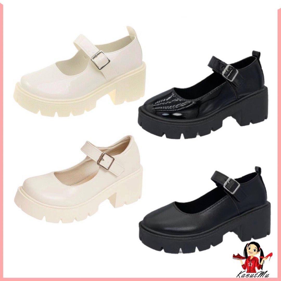 Glossy Matte Pearl White Mary Jane Boot Women s HighHeel Sandal Outdoor Kasut Perempuan Ready Stock Malaysia