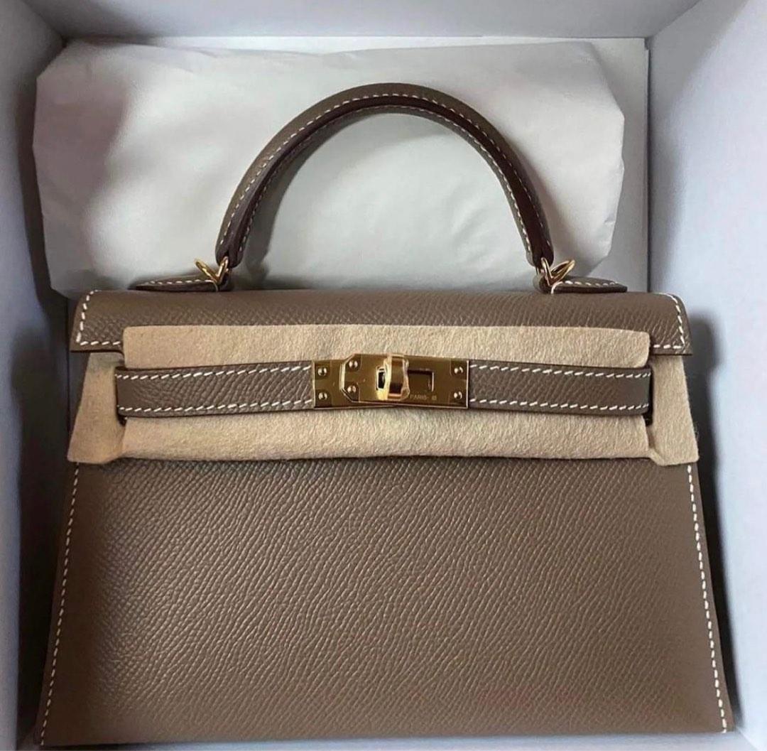 Hermes Mini Kelly Etoupe Epsom leather PHW, Luxury, Bags & Wallets on  Carousell