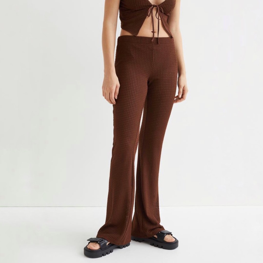 H&M Knit Flare Pants (Dark Brown), Women's Fashion, Bottoms, Other Bottoms  on Carousell