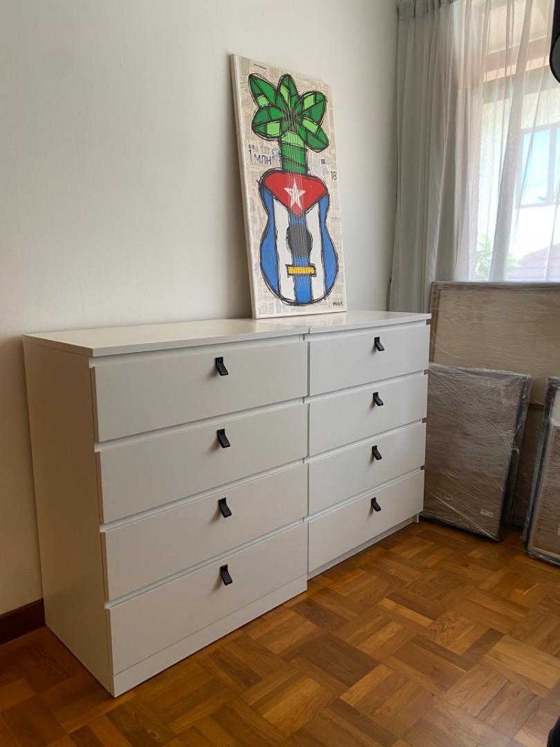 IKEA Malm with black leather handles!, Furniture & Home Living