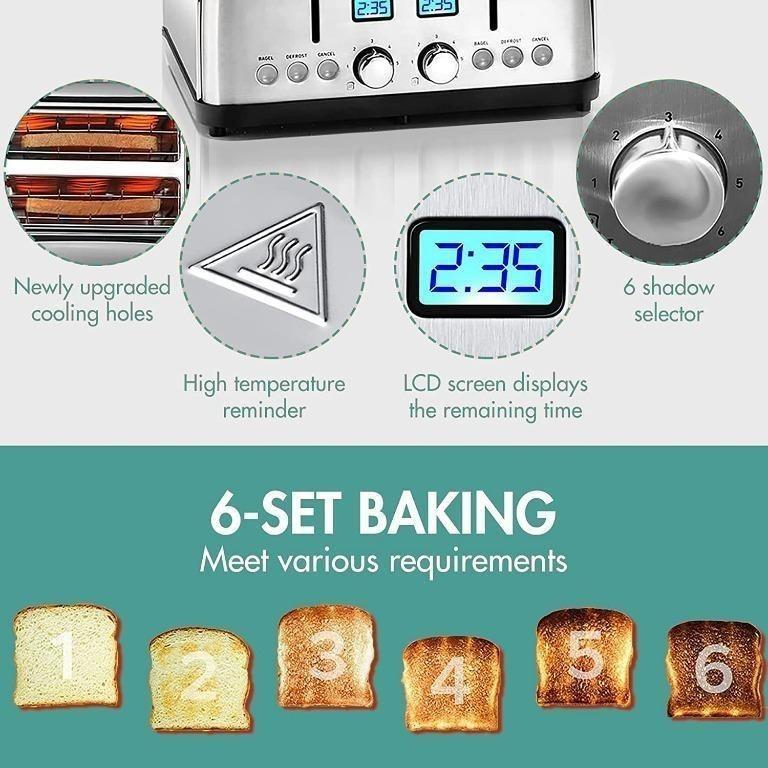 IKICH CP179A Stainless Steel, Digital Countdown Toasters (6 Bread
