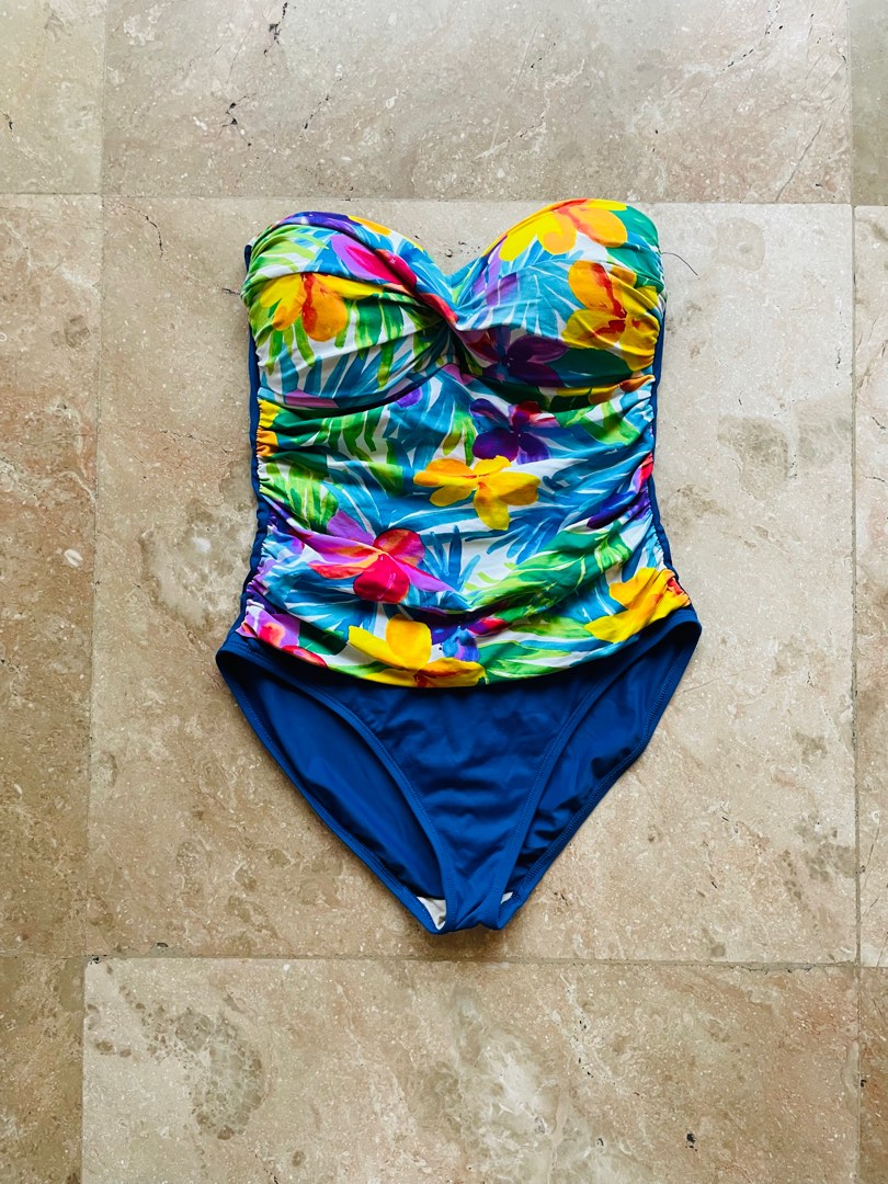 La Blanca One Piece Swimsuit with Floral Design, Dark Blue, Women's