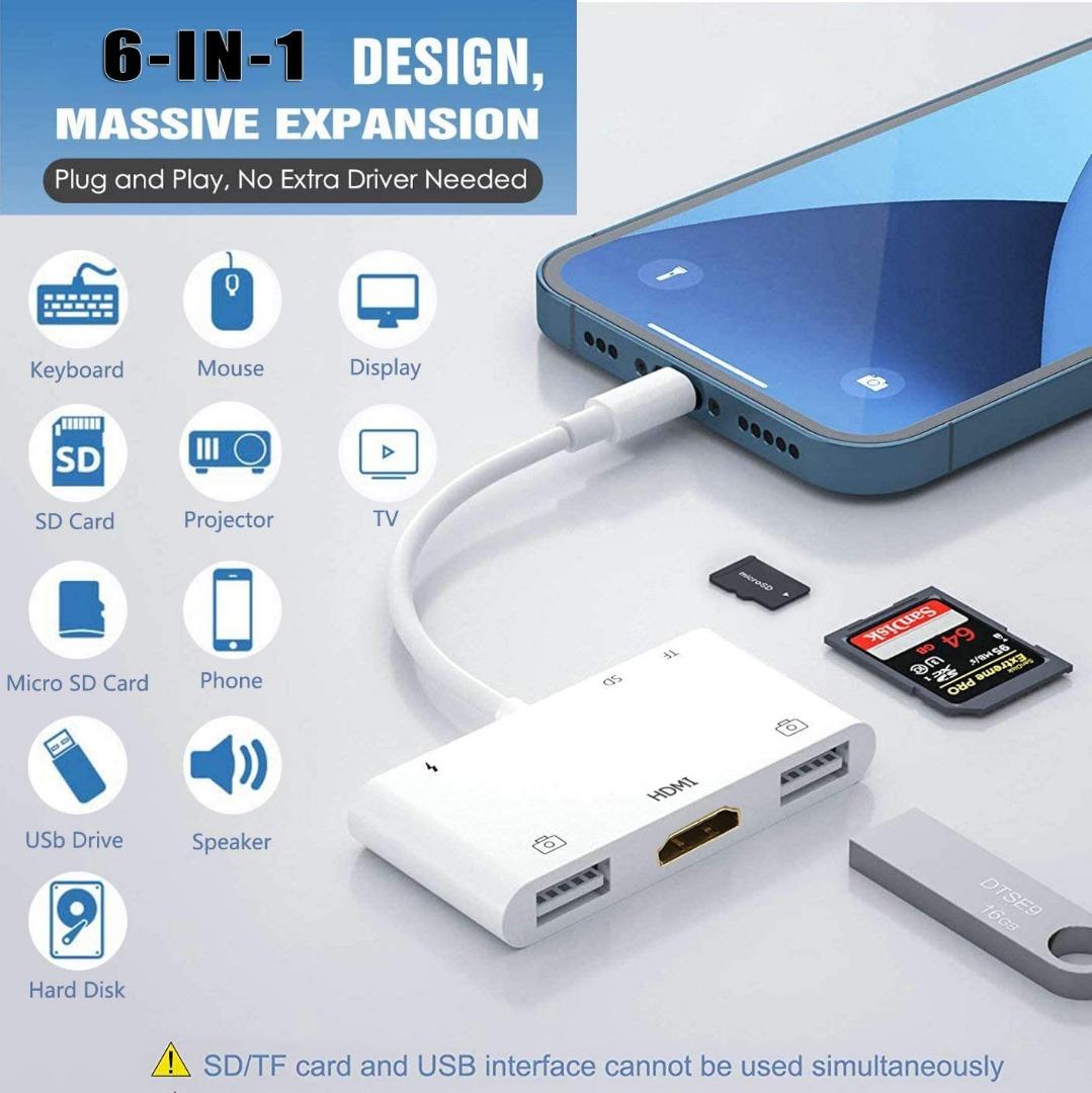 Lightning Hub iPad Adapter, 6-in-1 Lightning to HDMI Digital AV ...