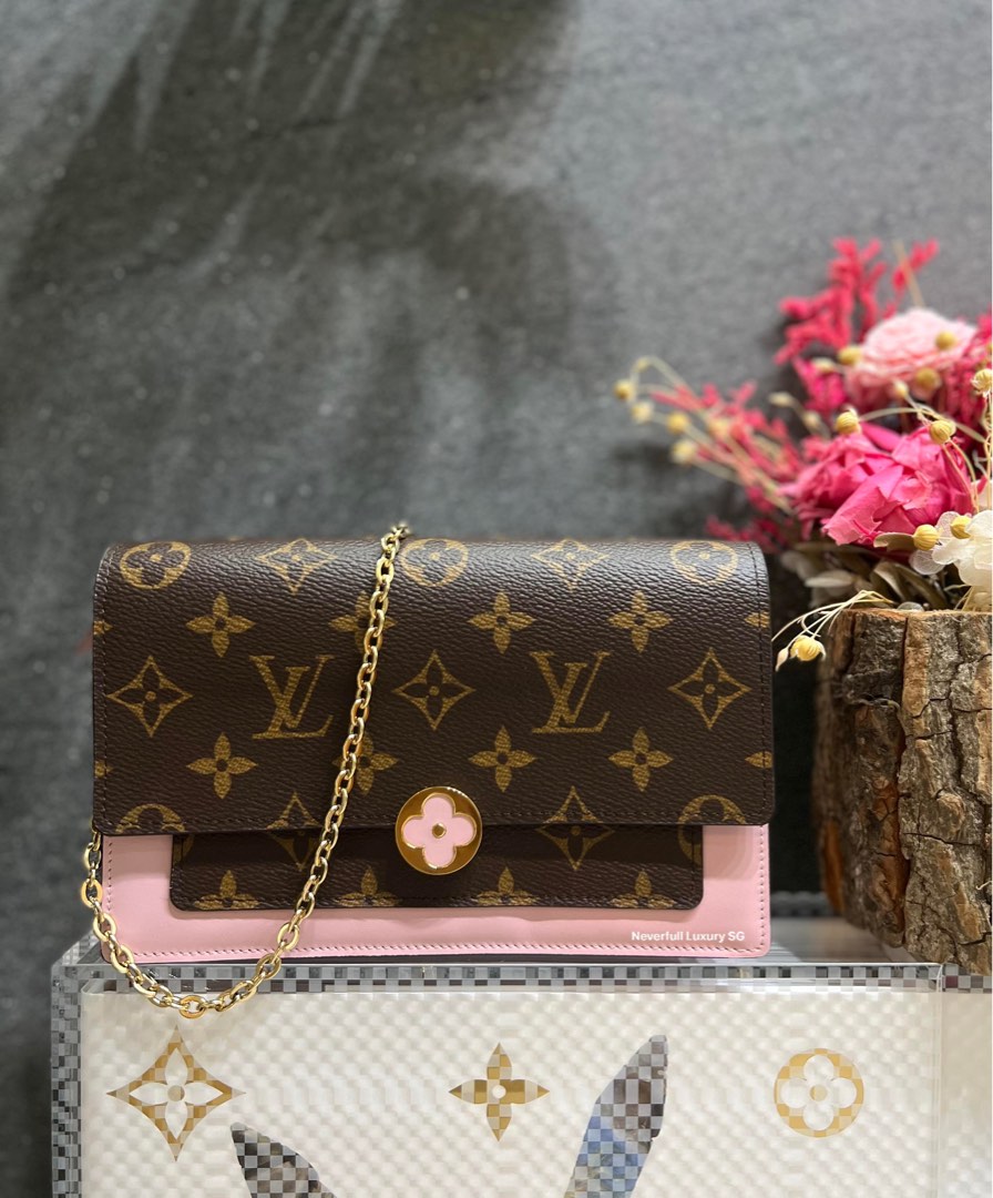 LOUIS VUITTON Monogram Porte Feuille Flore Chain Wallet Pink M69578 with COA