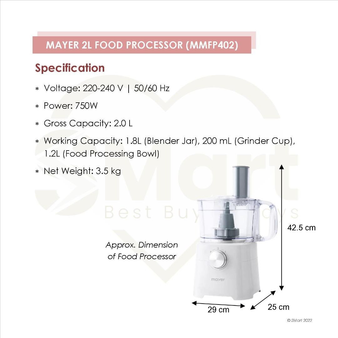 Mayer 2L Multi Functional Food Processor MMFP402, TV & Home Appliances