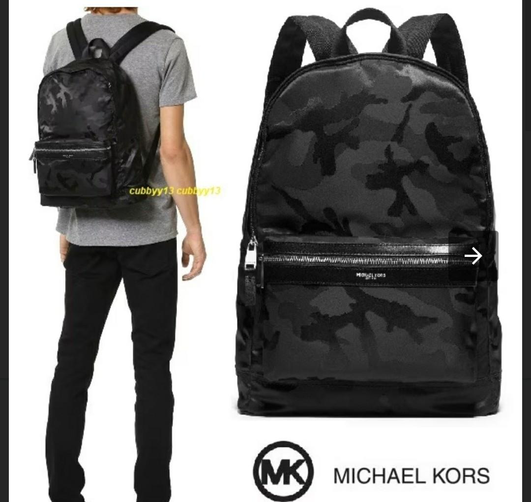 Michael Kors Black Camouflage Nylon and Leather Kent Backpack