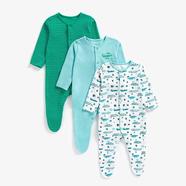 MOTHERCARE Baby Boy Crocodile Sleepsuits 3 Pack Authentic