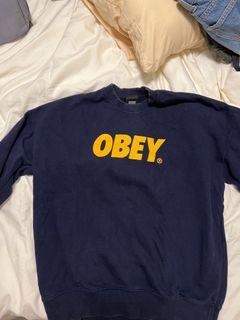 Navy Blue Obey Sweater Printed Text Obey