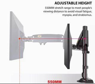 NB H80 Gas Strut Single Monitor Desktop Arm Mount Full Swing Adjustable Height for 17-27” Monitor