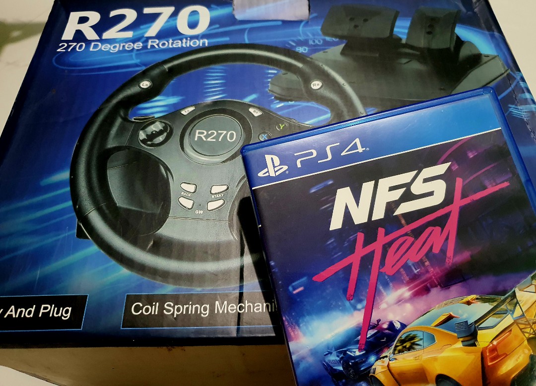 Ps4 R270 Steering Wheel & Pedal with NFS Heat, Video Gaming, Gaming