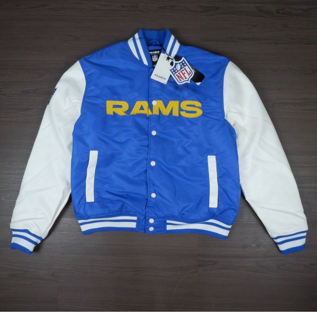 Pull Bear LA Boomber jacket blue Fesyen Pria Pakaian Baju