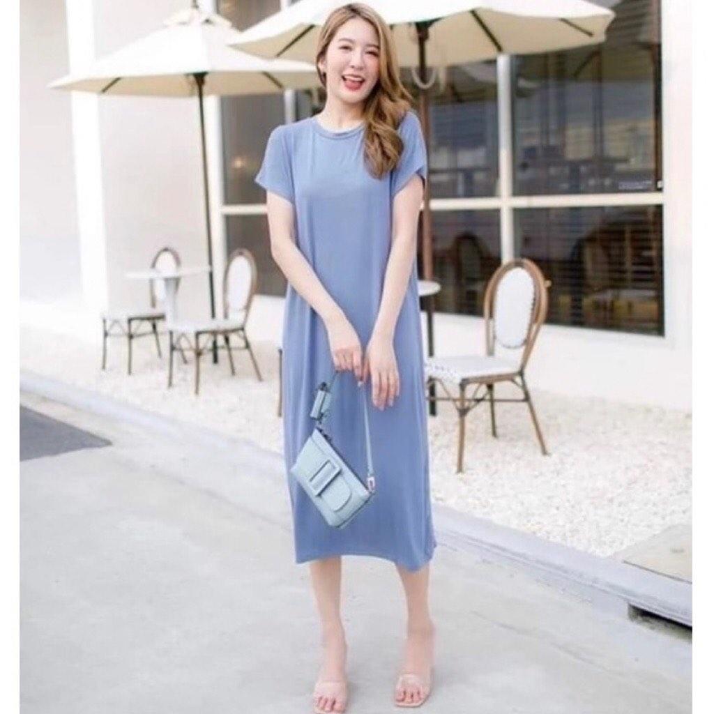 READY STOCKS Casual Plain Rayon Midi Dress Women s Fashion