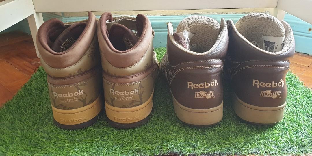 REEBOK Alien Stompers & Reverse Jam (As Pack) (Category: Sneakers) located in Quezon City. Submitted by romanticfuzz (Listing ID 1193080287, Image 3). Description: REEBOK High Top Sneakers P2,600 (+ SF) as PACK REEBOK x ATMOS JPN Alien Stompers (2007) - VINTAGE - Size: US 9 (UK 8 / EUR 42) - Brown Colorway / Bonsai Pattern - Leather & Canvas Material - Issue: yellowed soles, minimal heel drag REEBOK Reverse Jam (2007) - VINTAGE - Size: US 9 (UK 8