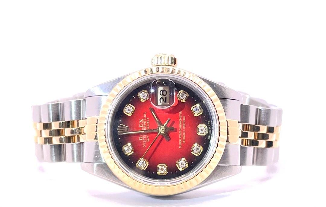 Rolex 69173 DateJust Red Vignette Diamond Dial Luxury Watches on