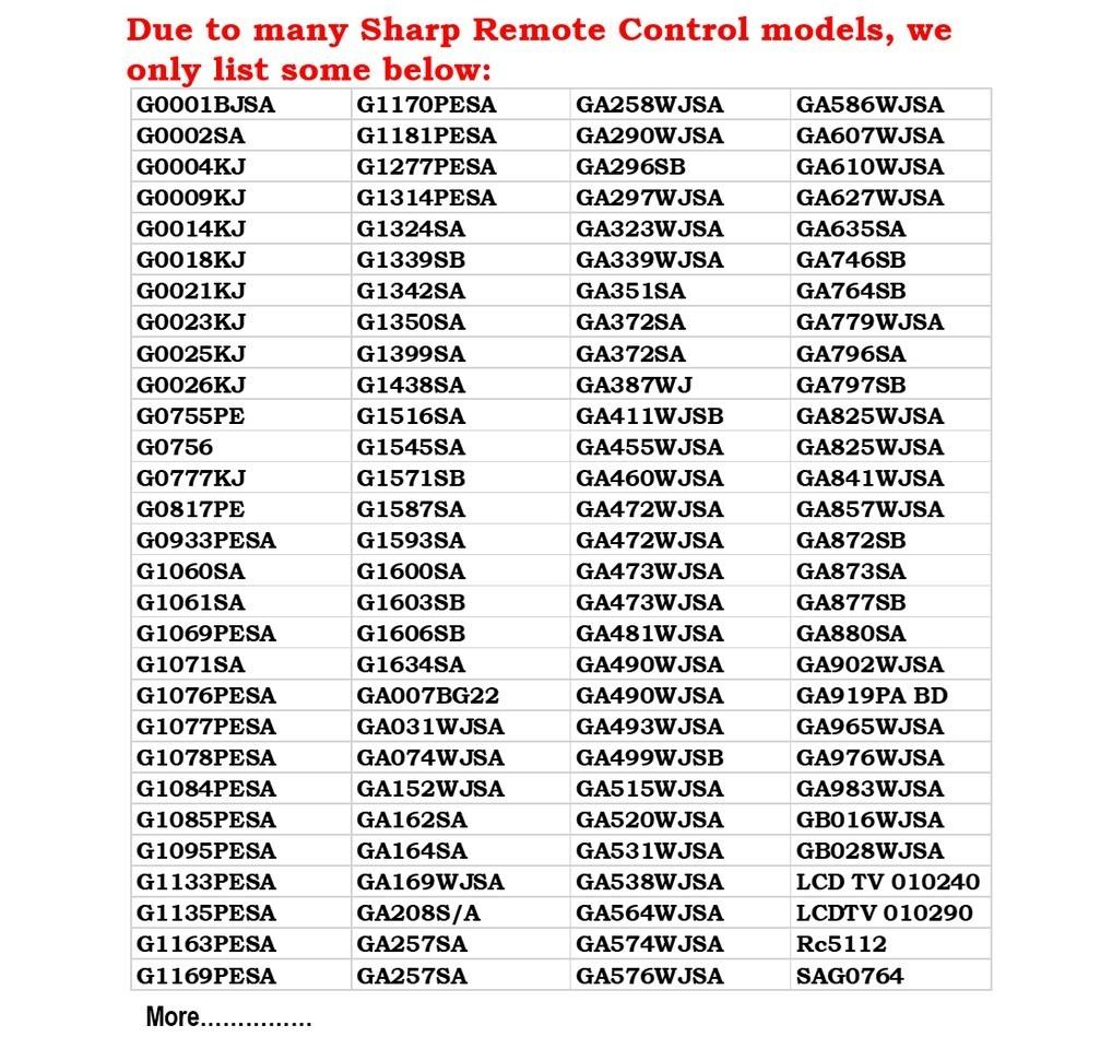 SHARP TV Remote Control Universal Plug & Play for all LCD LED TV Remote