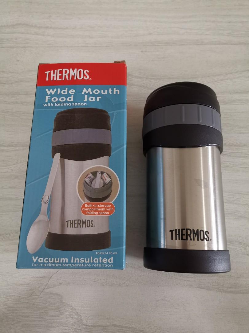 New Open Box Thermos Vacuum Insulated Wide Mouth Food Jar w/ Folding Spoon