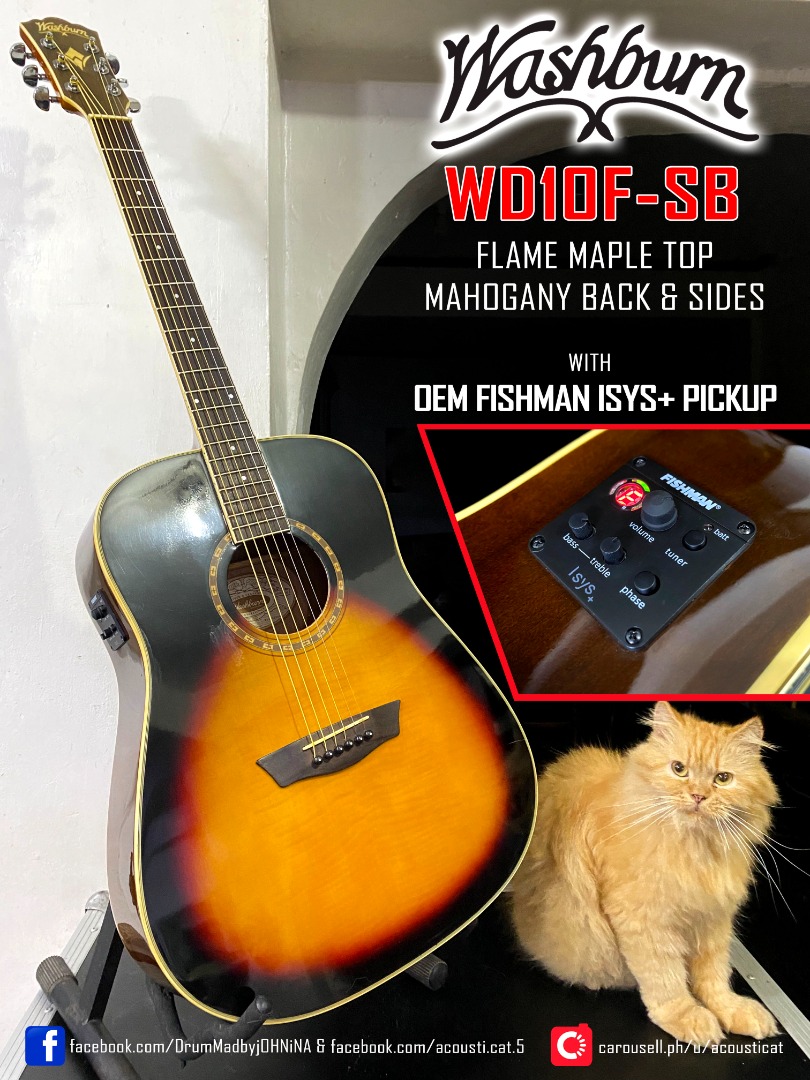 Washburn WD10FSB Acoustic Guitar, Hobbies & Toys, Music & Media