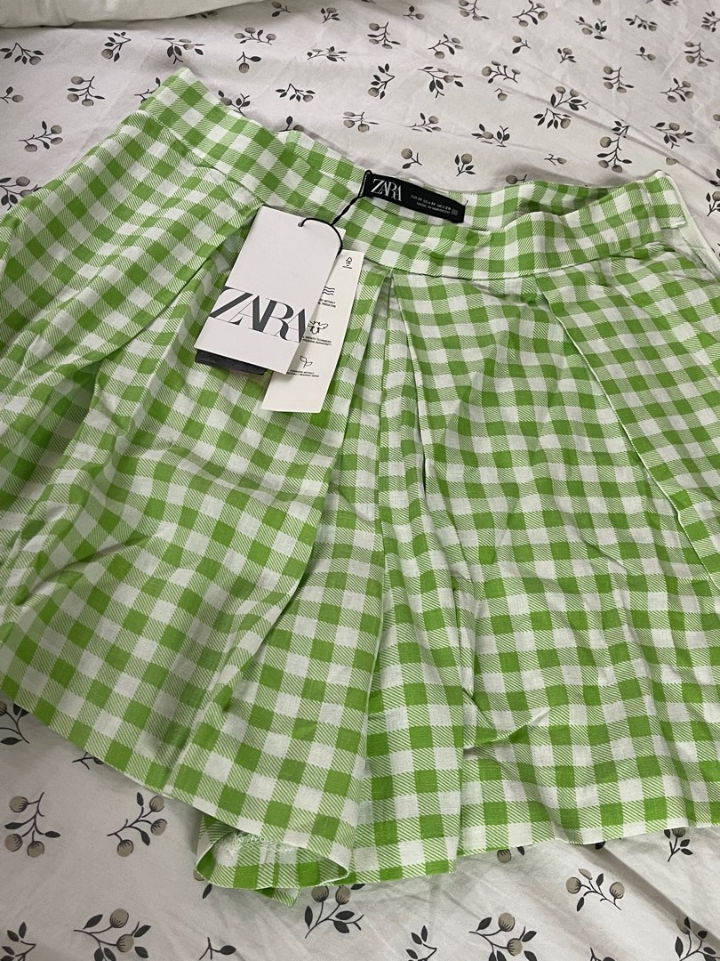 Green tartan skirt zara sale