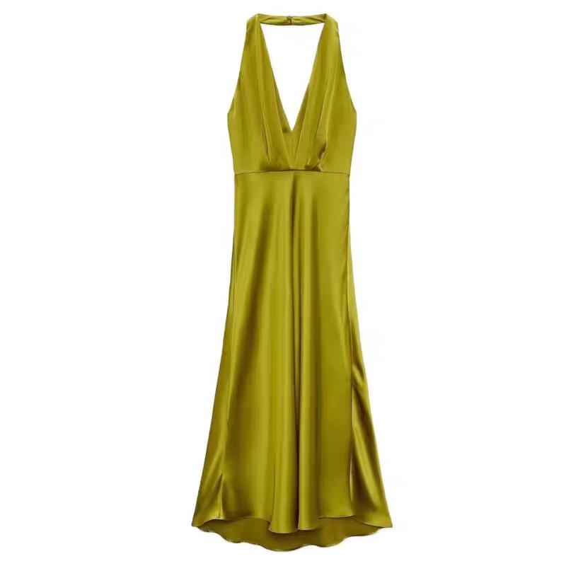 olive green satin dress zara Zara Green Olive Dress Midi Satin