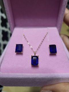 SALE!!! 7.50 Carat Natural Blue Sapphire Set in 18K YG(Necklace and Earring)