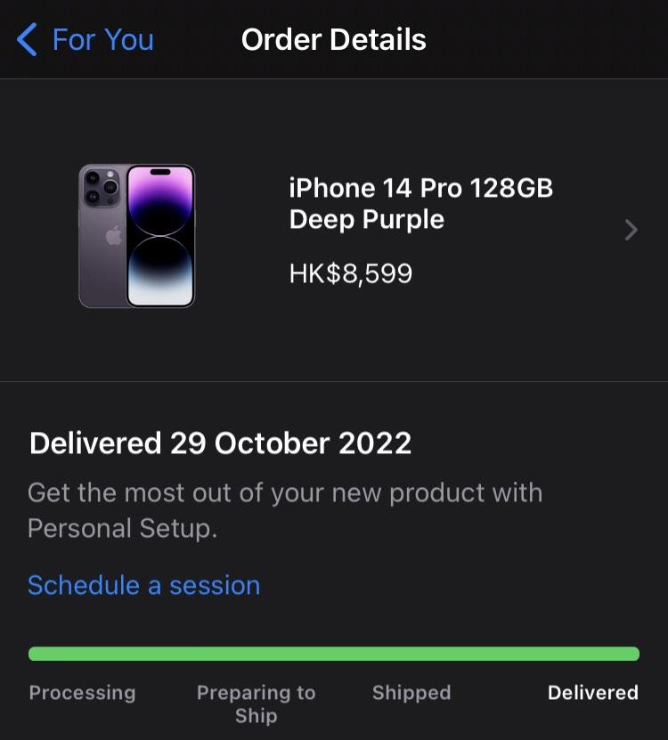 全新現貨未開封iPhone 14 Pro 細機128GB 暗紫色Deep Purple, 手提電話 