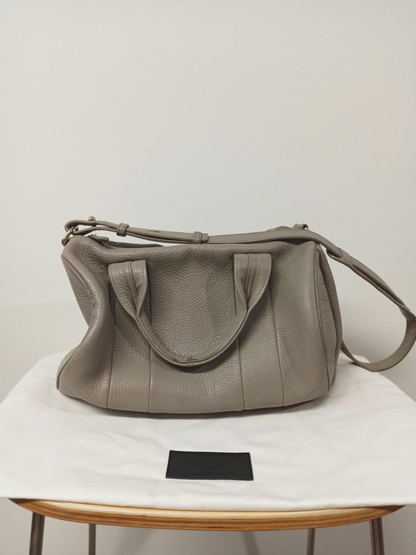 Alexander Wang Rocco Dumbo Satchel Crossbody Sling Bag Oyster Grey Pebbled Lambskin