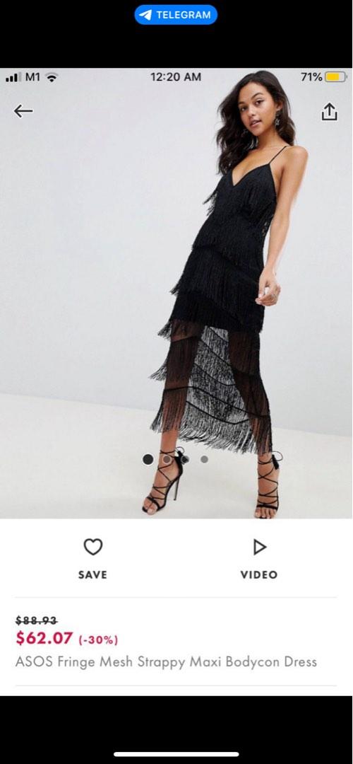 Asos design fringe mesh strappy midi bodycon dress sales
