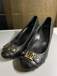 Authentic Tori Burch Black Leather Wedges