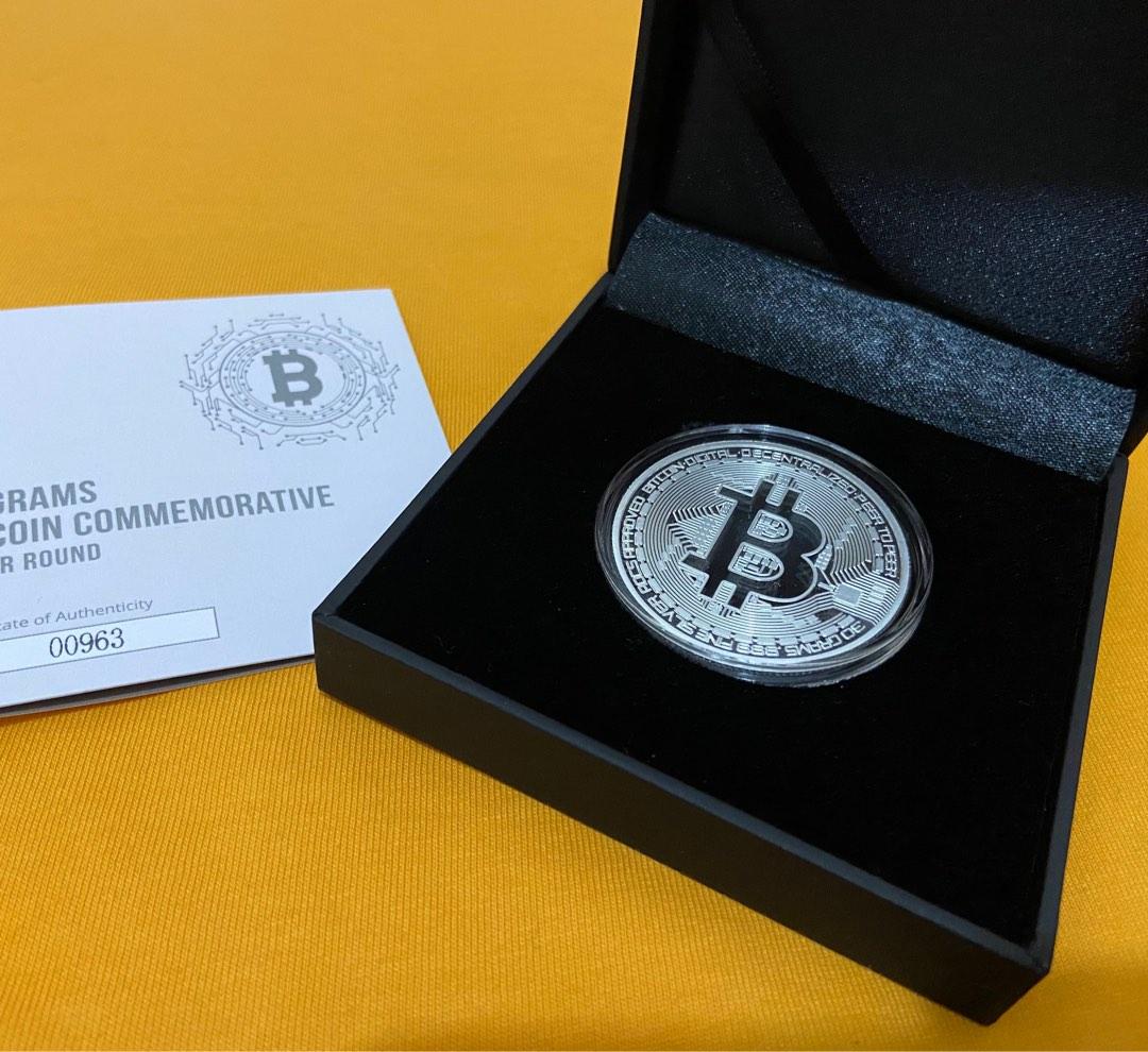 比特幣紀念銀幣，Bitcoin coin .999純銀幣，一安士（盒加証書） 送禮之選（可議價), 興趣及遊戲, 收藏品及紀念品, 錢幣-  Carousell