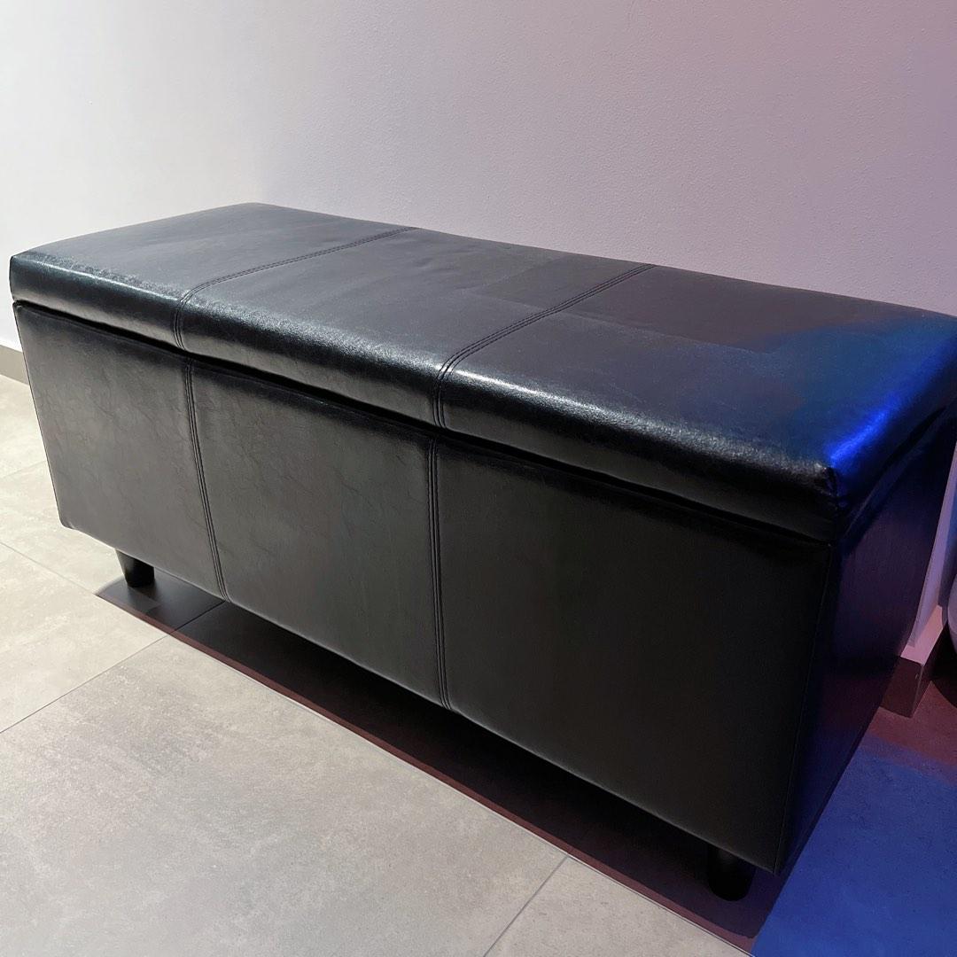 Black PU Leather Storage Bench Ottoman, Furniture & Home Living