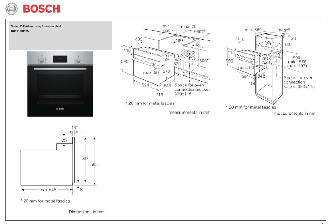 BOSCH HBF114BROK BUILT IN OVEN 66L