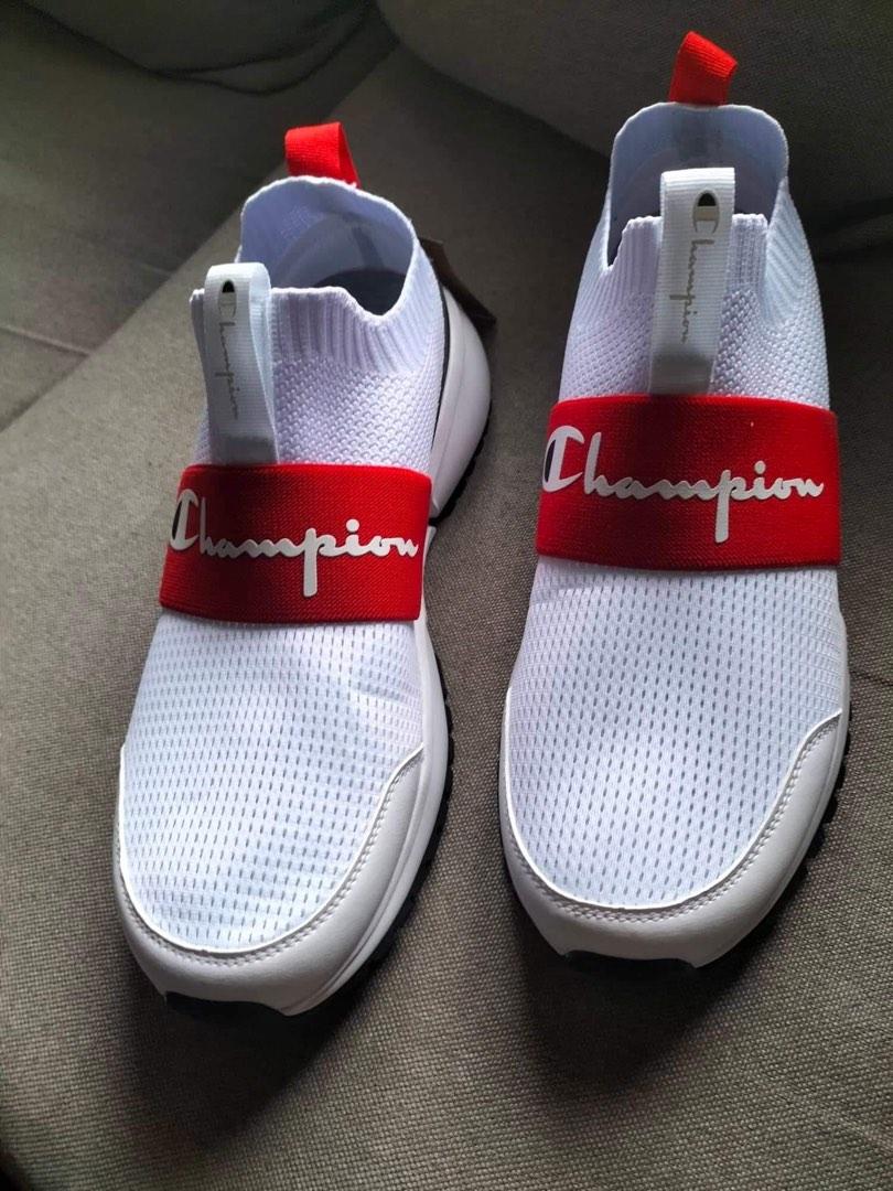 Red and white champion shoes hot sale