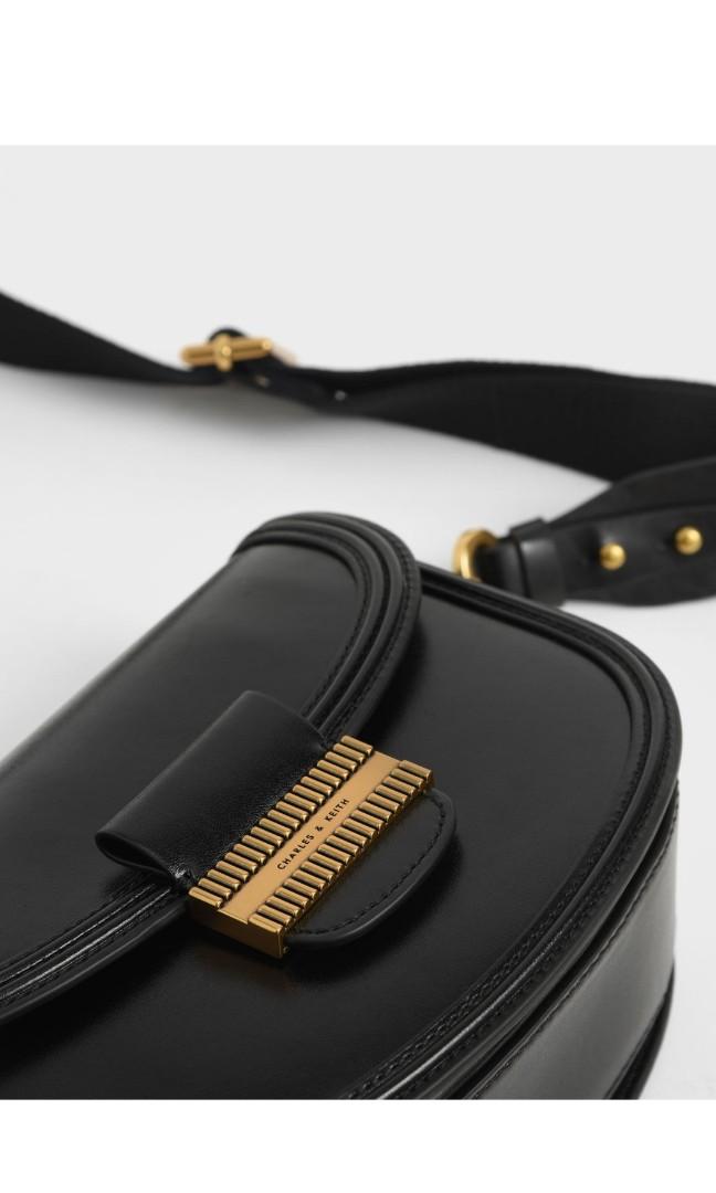 Charles & Keith Embellished Saddle Bag Black, Women's Fashion, Bags